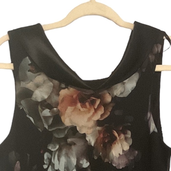 SLNY black with flowers print mid dress size 10‎ - Picture 2 of 6